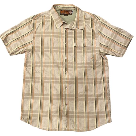 prAna Men's Short Sleeve Button Down Plaid Shirt Khaki Size XL - Picture 1 of 7